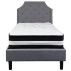 Flash Furniture Brighton Twin Size Tufted Upholstered Platform Bed with Pocket Spring Mattress - Light Grey Fabric-Twin Platform Bed and Mattress Set