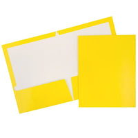 JAM Paper Glossy Two Pocket Presentation Folders, Yellow, 12 Pack (385Gyeag)-1.2 lbs