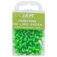 JAM Paper Push Pins, Lime Green, 100 Pack (522416893)-Standard plastic pushpins
