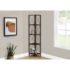 Monarch Specialties 3645 60"H Bookcase - Espresso/Black Metal Corner Etagere-4 tier metal etagere bookcase with evenly-spaced, fan-shaped shelves in dark brown espresso finish