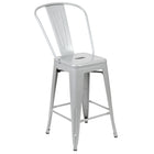 Flash Furniture 24" High Silver Metal Indoor-Outdoor Counter Height Stool with Back-500 lb. Weight Capacity