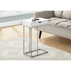 Monarch Specialties 3774 Accent Table - 25"H/White/Silver Metal-1 pass-through storage drawer for storing remotes and other small items features wide cut-out handles on both sides for convenient access
