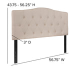 Flash Furniture Cambridge Tufted Upholstered Full Size Headboard - Beige Fabric-Black Metal Stands with Adjustable Bed Rail Slots