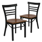 Flash Furniture HERCULES Series Black Three-Slat Ladder Back Metal Restaurant Chair - Cherry Wood Seat - 2 Pack-Ladder Back Design