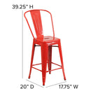Flash Furniture Commercial Grade 24" High Red Metal Indoor-Outdoor Counter Height Stool with Back-Designed for Indoor or Outdoor Use