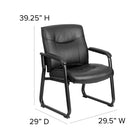 Flash Furniture HERCULES Series Big & Tall 500 lb. Rated Black Leather Executive Side Reception Chair with Sled Base-Steel Tubular Frame