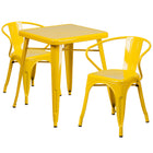 Flash Furniture Metal Indoor/Outdoor Table Set with 2 Arm Chairs, Yellow (CH31330270YL)-Yellow/Metal, Rubber