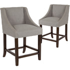 Flash Furniture Carmel 24"H Transitional Walnut Counter Height Stool with Accent Nail Trim - Light Grey Fabric - 2 Pack-Counter Height