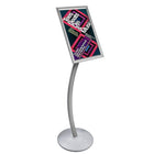 Azar Displays Frame Floor Display on Curved Stand, 11" x 17" (300237-SLV)-Stands on a 42"H curved metal pole with 14" Diameter round metal base