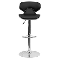 Flash Furniture Contemporary Cozy Mid-Back Black Vinyl Adjustable Height Barstool with Chrome Base-Contemporary Style Stool