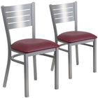 Flash Furniture HERCULES Series Slat Back Metal Restaurant Chairs with Burgundy Vinyl Seat - Silver - 2 Pack-Slat Back Design