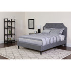 Flash Furniture Brighton Twin Size Tufted Upholstered Platform Bed with Pocket Spring Mattress - Light Grey Fabric-Arched Headboard