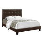 Monarch Specialties 5922F Full Size Bed - Dark Brown Leather-Look-Low profile full size bed frame upholstered in a beautiful dark brown leather-look material - padded headboard boasts an elegant tufted design