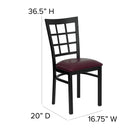Flash Furniture HERCULES Series Black Window Back Metal Restaurant Chair - Burgundy Vinyl Seat-Curved Support Bar