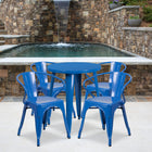 24'' Round Blue Metal Indoor-Outdoor Table Set with 4 Arm Chairs (CH-51080TH-4-18ARM-BL-GG)-24"W x 24"D x 29"H