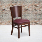 Flash Furniture Lacey Solid Back Walnut Wood Restaurant Barstool - Burgundy Vinyl Seat - 2 Pack-2.5" Thick Foam Padded Seat