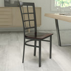 Flash Furniture HERCULES Series Black Window Back Metal Restaurant Chair - Walnut Wood Seat-Curved Support Bar