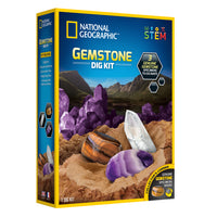 National Geographic Gemstone Dig Kit-This science kit includes: Digging brick containing 3 gemstones, archaeological digging tools, full-colour learning guide, and magnifying glass
