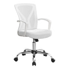 Monarch Specialties 7462 Office Chair - White/Chrome Base-Mid-back office chair with fixed armrests in white, with breathable, polyester mesh fabric in white