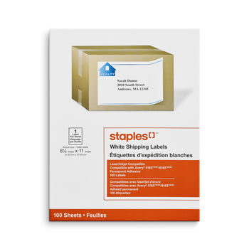 Staples White Shipping Labels for Inkjet/Laser Printers - 8-1/2