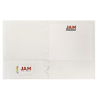 JAM Paper 2 Pocket Laminated Glossy 3 Hole Punched School Folders, White, 25 Pack-Capacity: 200 sheets