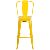 Flash Furniture 30" High Yellow Metal Indoor-Outdoor Barstool with Back-Bistro Style Barstool