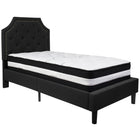 Flash Furniture Brighton Twin Size Tufted Upholstered Platform Bed with Pocket Spring Mattress - Black Fabric-Bed