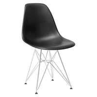 Nicer Furniture Eiffel Style Side Chair with Chrome Legs - Black - 4 Pack-High quality heavy-duty plastic molded seat with a matte finish