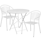 30'' Round White Indoor-Outdoor Steel Folding Patio Table Set with 2 Round Back Chairs [CO-30RDF-03CHR2-WH-GG]-White Powder Coat Finish