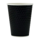 Tannex Double Wall Diamond Paper Coffee Cup, 12oz/360ml, Black-Gloss black colour with diamond texture. 12 oz. capacity. Ideal for hot or cold beverages