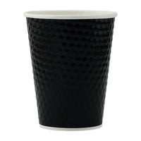 Tannex Double Wall Diamond Paper Coffee Cup, 12oz/360ml, Black-Gloss black colour with diamond texture. 12 oz. capacity. Ideal for hot or cold beverages