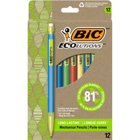 BIC ECOlutions Mechanical Pencils - 0.7mm - Black - 12 Pack-One package contains 12 bulk pencils in yellow, green, red and blue barrels of the BIC Ecolutions Mechanical Pencils