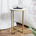 Flash Furniture Hampstead Collection End Table with Matte Gold Frame - White-Cross Brace Frame