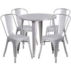30'' Round Silver Metal Indoor-Outdoor Table Set with 4 Cafe Chairs [CH-51090TH-4-18CAFE-SIL-GG]-Metal Cafe Table