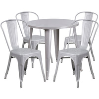 30'' Round Silver Metal Indoor-Outdoor Table Set with 4 Cafe Chairs [CH-51090TH-4-18CAFE-SIL-GG]-Metal Cafe Table