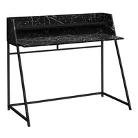 Monarch Specialties 7544 48" Computer Desk - Black Marble-Look/Black Metal-Computer desk in a black marble-look finish featuring a small hutch with 1 long shelf in a solid black finish