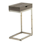 Monarch Specialties 3254 Accent Table - Chrome Metal/Dark Taupe With A Drawer-Dark taupe reclaimed wood-look finished hollow-core accent table offers sufficient space to place snacks, drinks and even meals