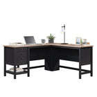 Sauder 65"W Cottage Road L-Desk - Raven Oak- Two drawers feature full extension slides for items like, pens, paper, or a stapler