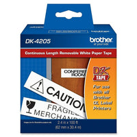 Brother Dk4205 Removable Continuous Paper Label Tape - 2.4" - Black On White-Each cartridge yields 100' of 2.4" wide labels for better use