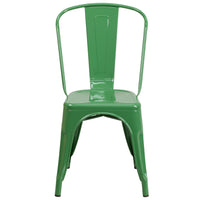 Flash Furniture Commercial Grade Green Metal Indoor-Outdoor Stackable Chair-Set of 4 Stackable Bistro Style Chairs