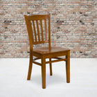 Flash Furniture HERCULES Series Vertical Slat Back Cherry Wood Restaurant Chair - 2 Pack-Mortise and Tenon Style Construction with metal wood screw reinforcements