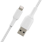 Belkin 3' Lightning To USB-A Cable - White-Enhanced braided nylon exterior for added strength