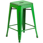 Flash Furniture 24" High Backless Distressed Green Metal Indoor-Outdoor Counter Height Stool-Stackable Industrial Style Modern Stool