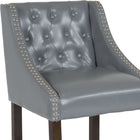 Flash Furniture Carmel Series 24" High Transitional Tufted Walnut Counter Height Stool - Light Grey LeatherSoft-CA117 Fire Retardant Foam