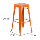Flash Furniture Commercial Grade 30" High Backless Orange Metal Indoor-Outdoor Barstool with Square Seat-Orange Powder Coated Frame Finish