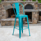 Flash Furniture Commercial Grade 30" High Crystal Teal-Blue Metal Indoor-Outdoor Barstool with Back-Floor Protector Rubber Glides