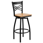 Flash Furniture HERCULES Series Black "X" Back Swivel Metal Barstool - Natural Wood Seat-500 lb. Weight Capacity