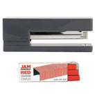 JAM Paper Office & Desk Sets, Stapler Pack of Staples, Grey and Red (3375GYRE)-Colour: Grey Stapler & a Pack of Red Staples
