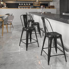 Flash Furniture 24" High Distressed Black Metal Indoor-Outdoor Counter Height Stool with Back-Cross Brace under seat provides extra stability