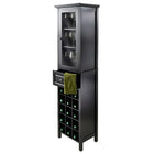 Winsome Burgundy Wine Cabinet 15-Bottle, Glass Door, Black-Made with solid and composite wood